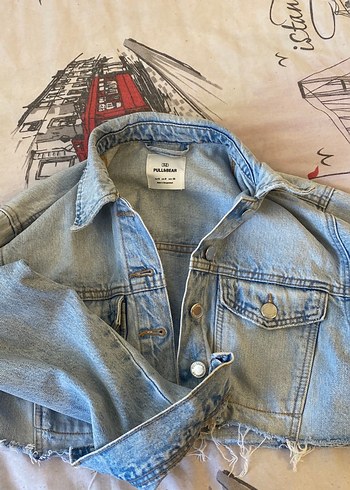 Pull and Bear Düğmeli Mavi Kadın Denim Ceket