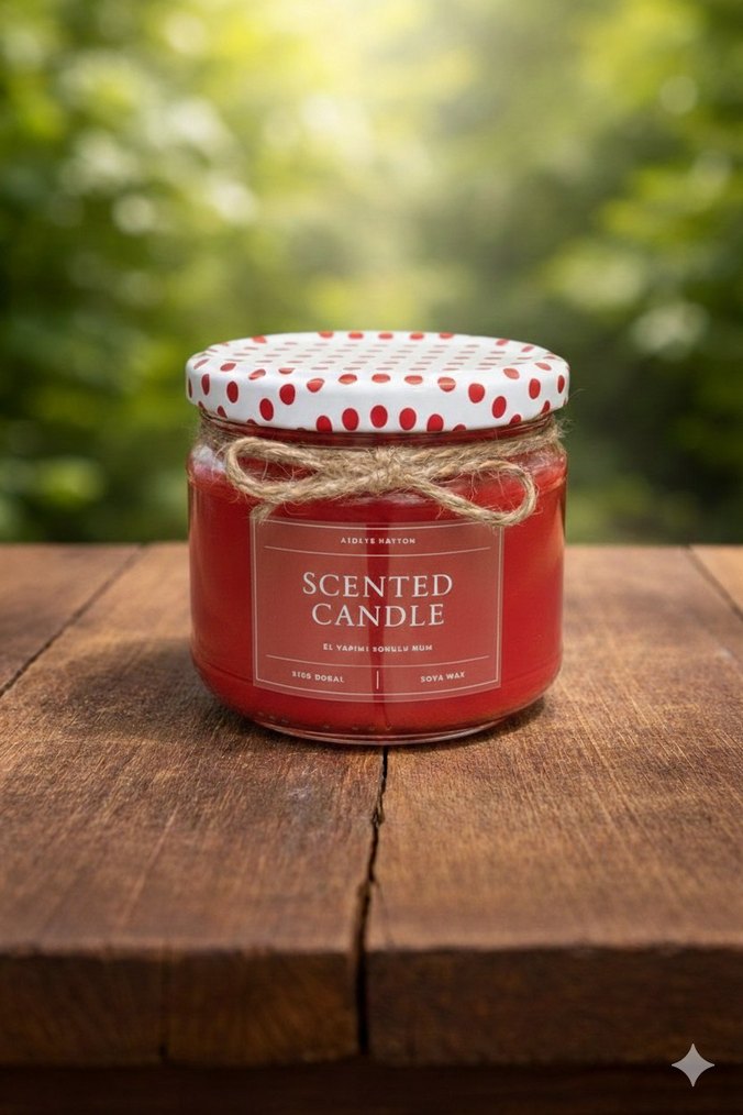 Kırmızı Kokulu Mum Kavanozda - Görsel 2