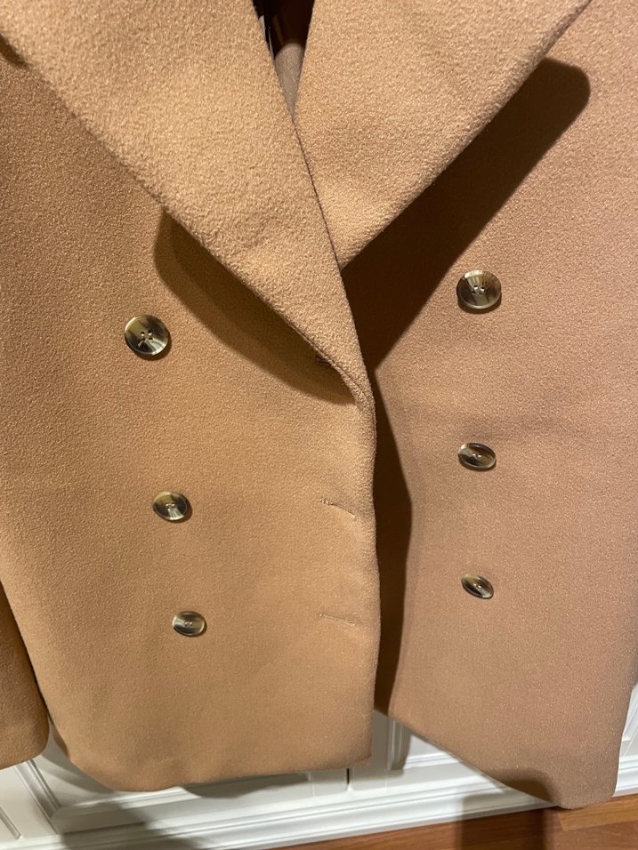 H&m keçeli kruvaze kısa koyu bej kaban - Görsel 4