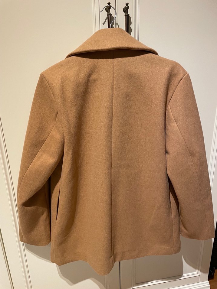 H&m keçeli kruvaze kısa koyu bej kaban - Görsel 5