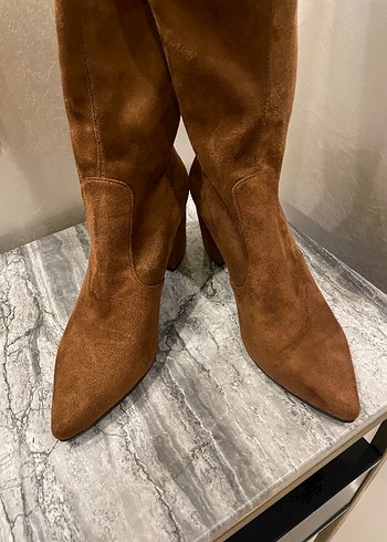 Taba Süet Detaylı Diz Boyu Bot - Görsel 3