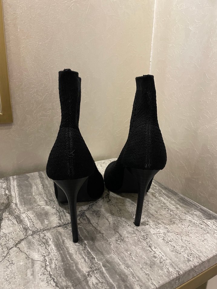 Siyah çorap Örme Topuklu Bot bootie - Görsel 3