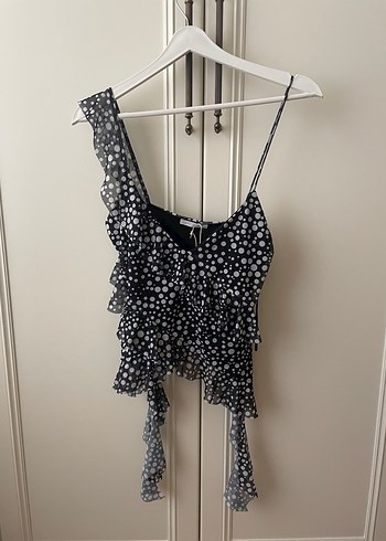 Puantiyeli Fırfırlı Desenli tül bluz - Görsel 4