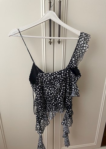 Puantiyeli Fırfırlı Desenli tül bluz - Görsel 6