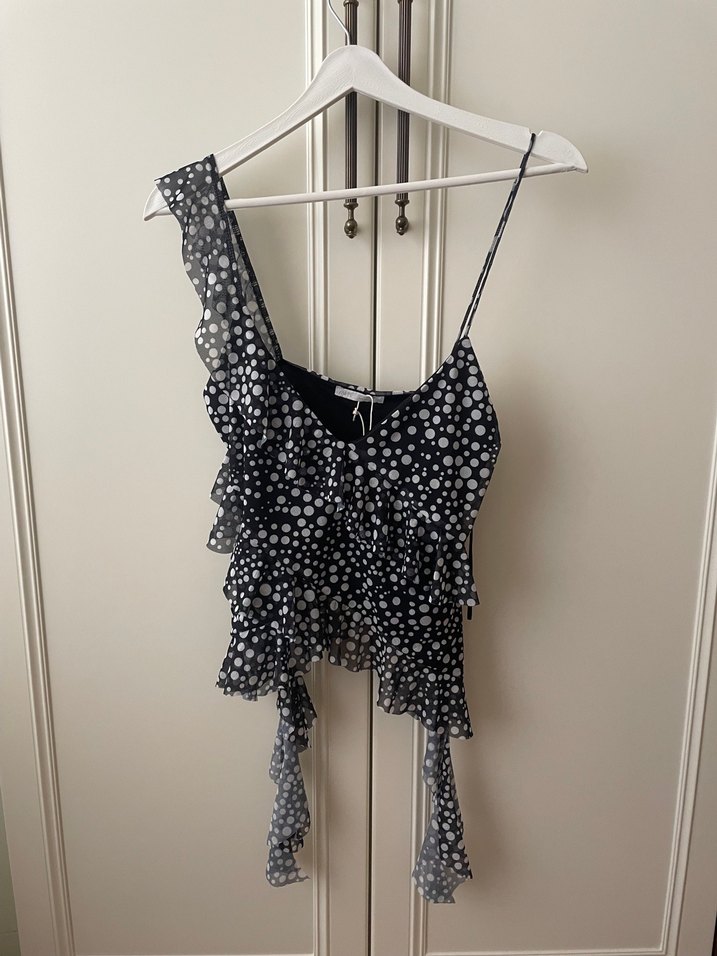 Puantiyeli Fırfırlı Desenli tül bluz - Görsel 4