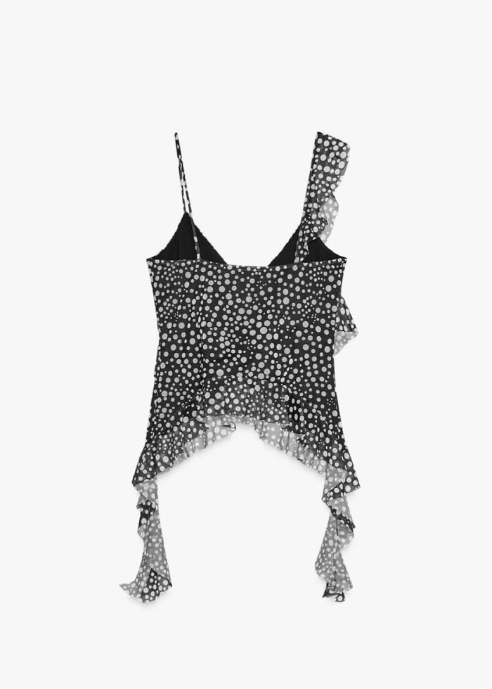 Puantiyeli Fırfırlı Desenli tül bluz - Görsel 2