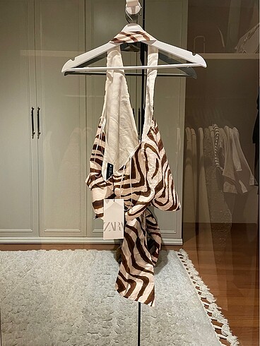 xs Beden kahverengi Renk Zebra desenli Keten karışımlı bluz ve pantolon