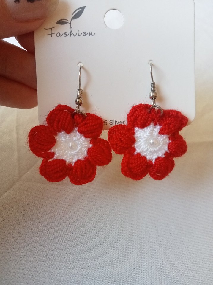 Kırmızı Mini örgü boncuklu Küpeler - Görsel 2