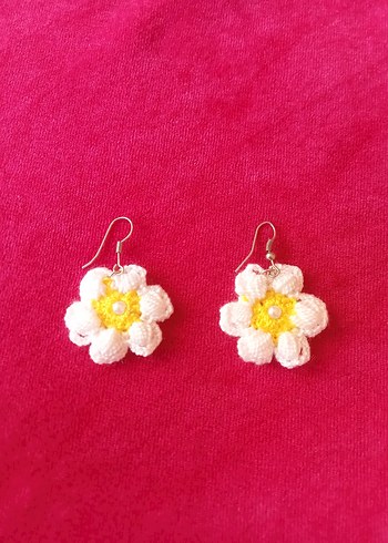 Nakışlı Boncuklu Mini Beyaz Çiçek Küpe - Görsel 3