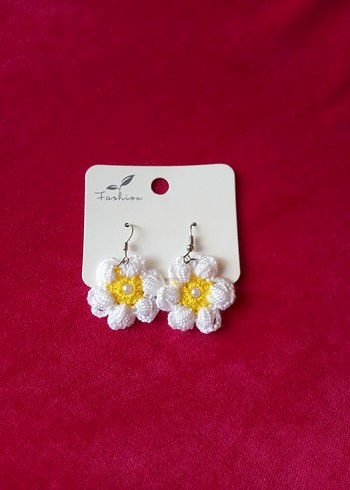 Nakışlı Boncuklu Mini Beyaz Çiçek Küpe - Görsel 2