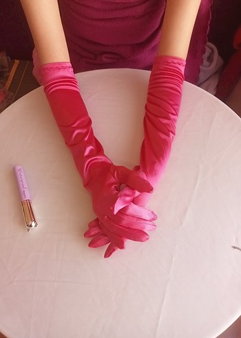 Pembe Barbie Saten Kadın Eldivenleri, - Görsel 3