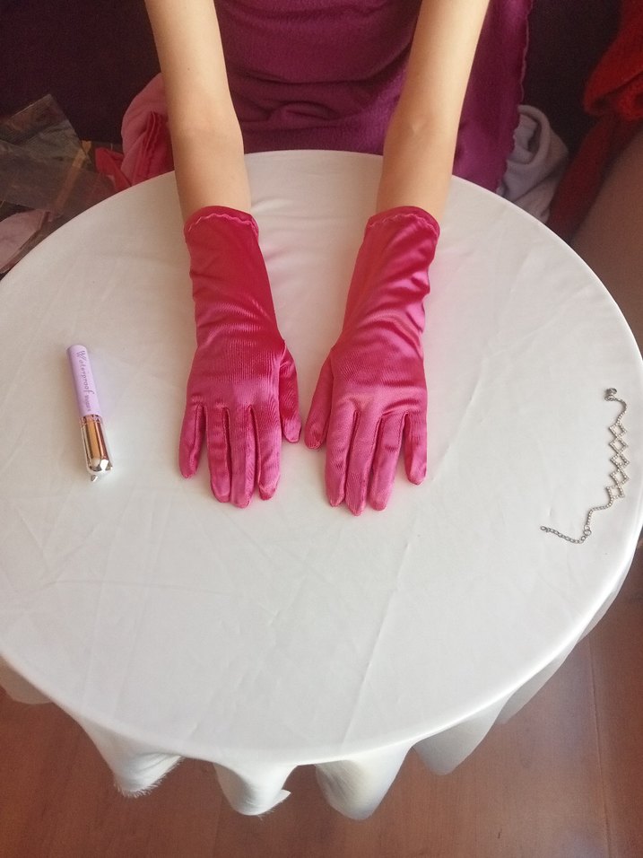 Pembe Barbie Saten Kadın Eldivenleri, - Görsel 4