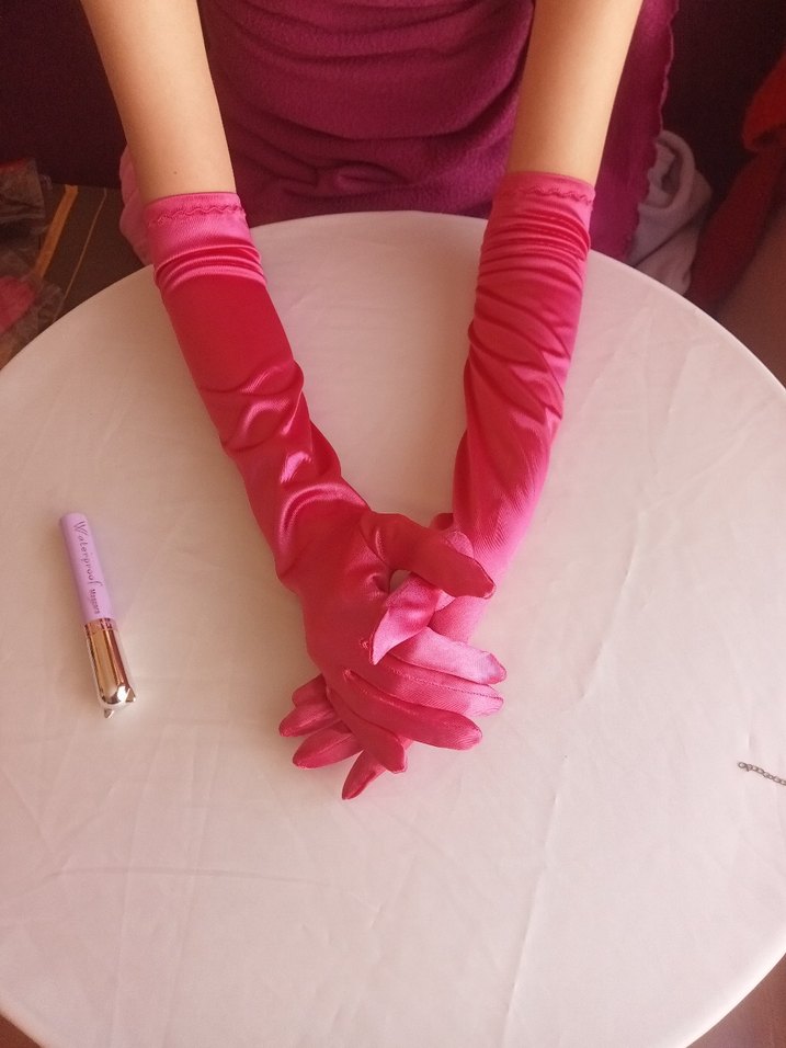 Pembe Barbie Saten Kadın Eldivenleri, - Görsel 3