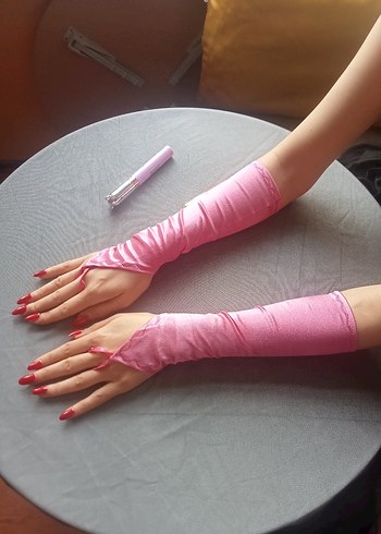 Pembe saten,likralı Kadın Eldivenleri - Görsel 3