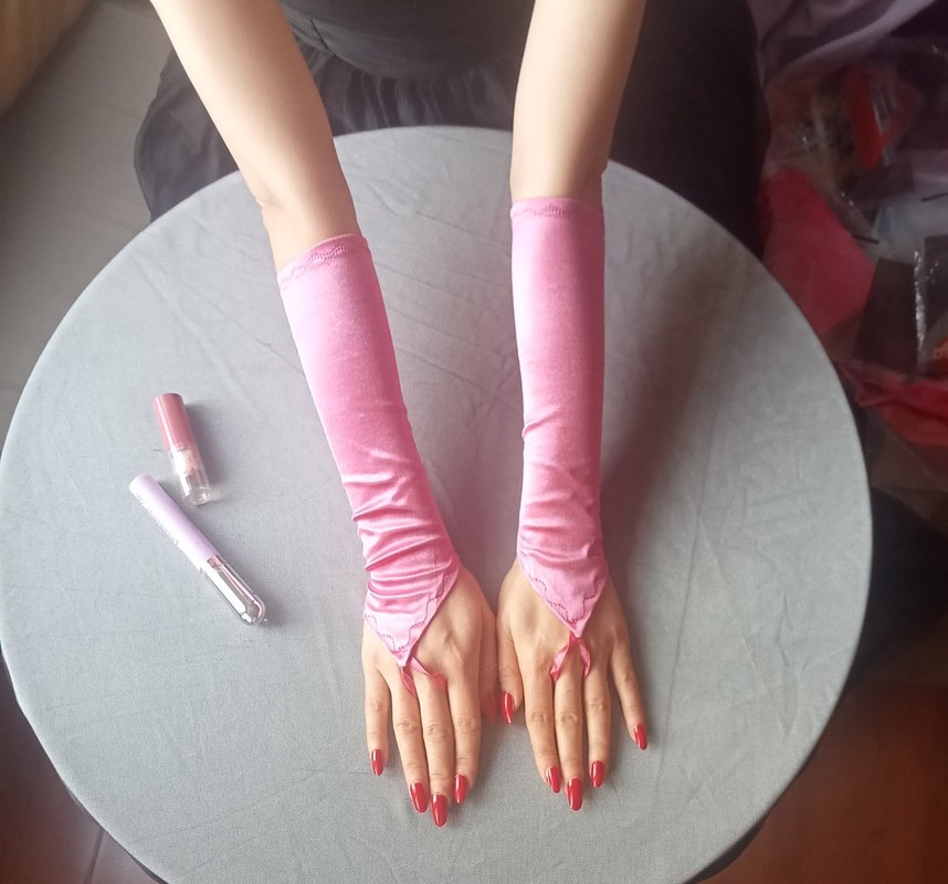 Pembe saten,likralı  Kadın Eldivenleri - Görsel 2