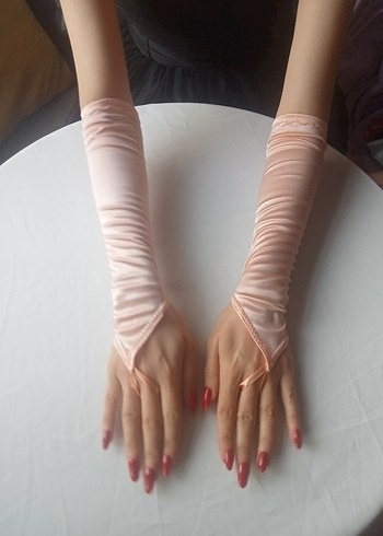 Sarı ,Kadın Saten Eldiven - Görsel 2