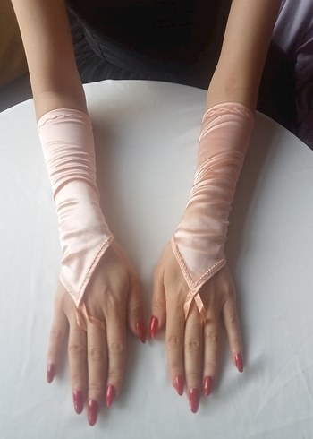 Sarı ,Kadın Saten Eldiven - Görsel 3