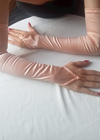 Sarı ,Kadın Saten Eldiven - Görsel 4