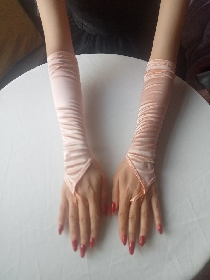 Sarı ,Kadın Saten Eldiven - Görsel 2