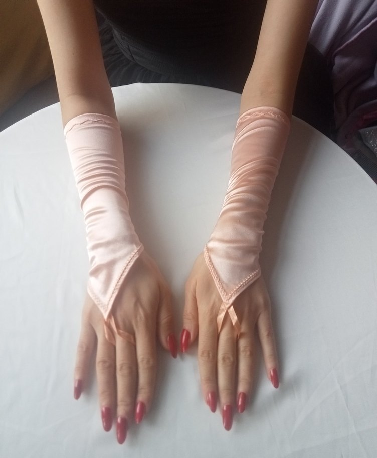 Sarı ,Kadın Saten Eldiven - Görsel 3