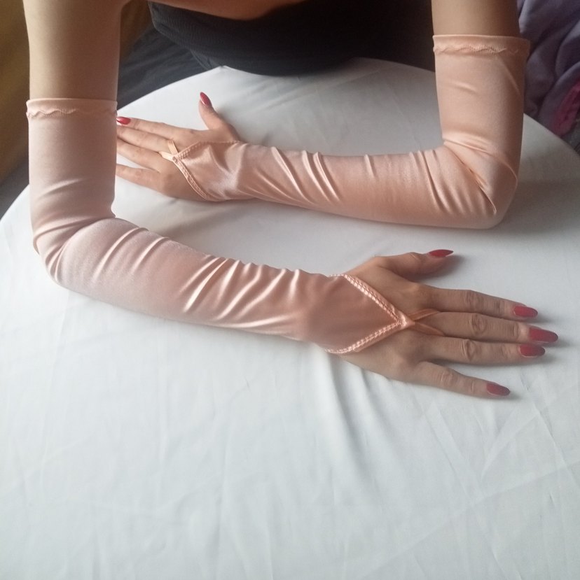 Sarı ,Kadın Saten Eldiven - Görsel 4