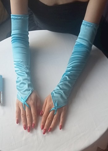 Mavi saten Gotik Kadın Eldivenleri - Görsel 2