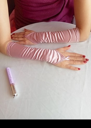 Pembe Saten  Kadın Eldivenleri - Görsel 2