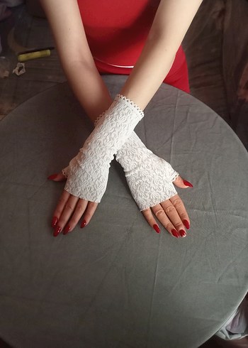 Dantel Detaylı Beyaz  Eldiven - Görsel 3