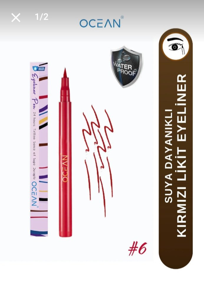 Ocean Suya Dayanıklı Kırmızı Likit Eyeliner - Görsel 2