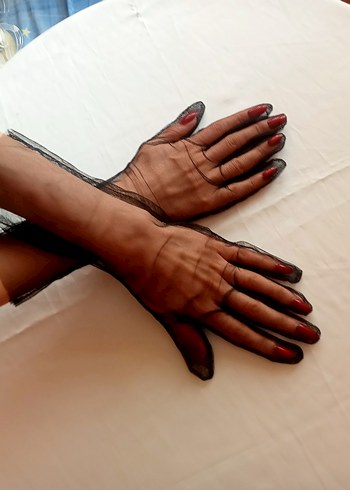 Şeffaf tül Siyah Gotik Kadın Eldiven - Görsel 4