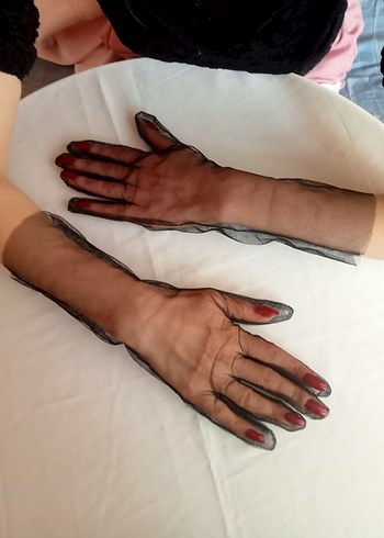 Şeffaf tül Siyah Gotik Kadın Eldiven - Görsel 3