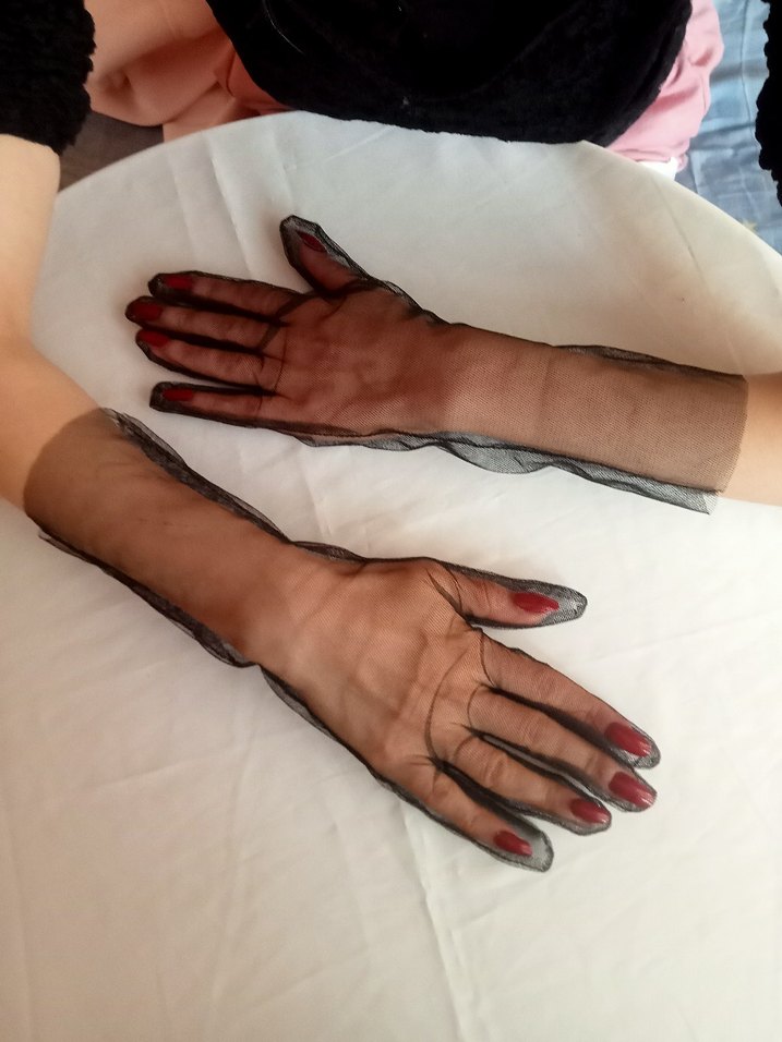 Şeffaf tül Siyah Gotik Kadın Eldiven - Görsel 3