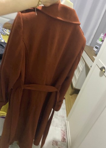 Taba Kadın Süet Kemerli Uzun Klasik Kaban - Görsel 8