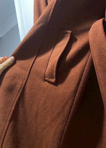 Taba Kadın Süet Kemerli Uzun Klasik Kaban - Görsel 7