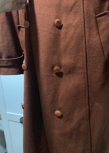 Taba Kadın Süet Kemerli Uzun Klasik Kaban - Görsel 6