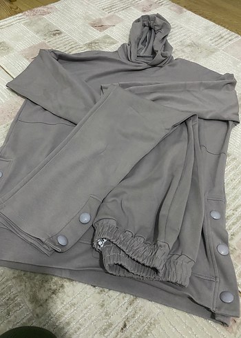 Düğmeli Gri Kadın Eşofman Takımı - Görsel 4