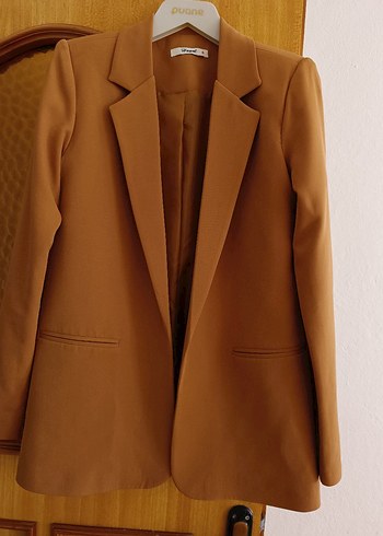 Bej Kadın Ofis Ceket, Düğmeli, Uzun Kollu - Görsel 2