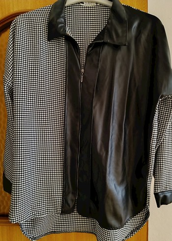 Deri Detaylı Siyah Kadın Gömlek - Görsel 3