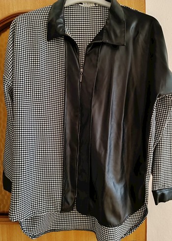 Deri Detaylı Siyah Kadın Gömlek - Görsel 2