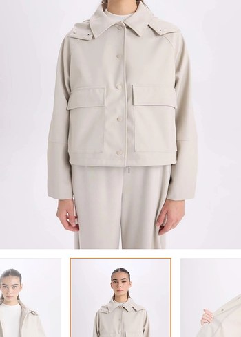 Bej Kadın Midi Ceket, Düz, Uzun Kollu - Görsel 2