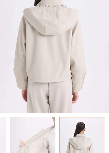 Bej Kadın Midi Ceket, Düz, Uzun Kollu - Görsel 5