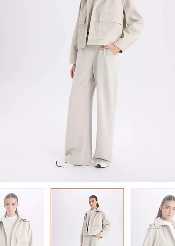 Bej Kadın Midi Ceket, Düz, Uzun Kollu - Görsel 4