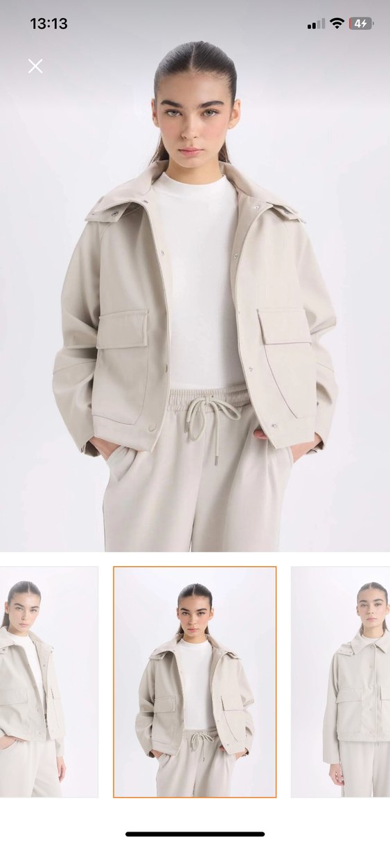 Bej Kadın Midi Ceket, Düz, Uzun Kollu - Görsel 3