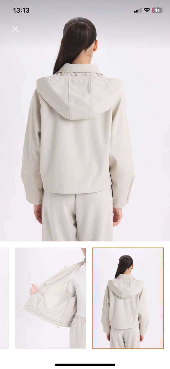 Bej Kadın Midi Ceket, Düz, Uzun Kollu - Görsel 5