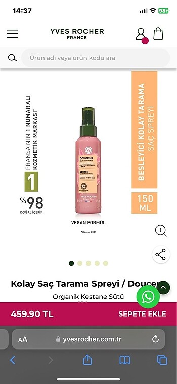 Yves rocher kolay tarama saç spreyi