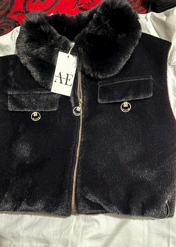 AHEL marka Kürklü Yaka Siyah Yelek - Görsel 2