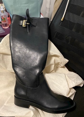 Zara Marka Siyah Deri Tokalı  Çizme - Görsel 3