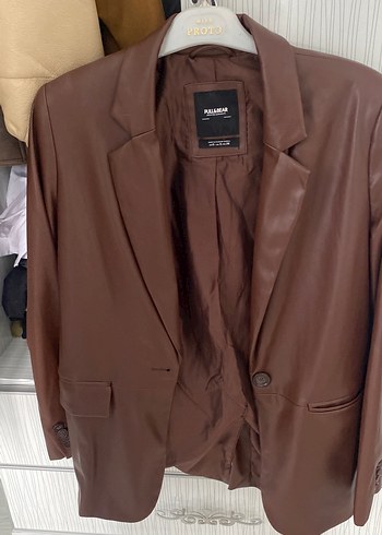 Zara Düğmeli Kahverengi Deri Kadın Ceket pull Bear zara