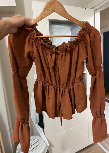 Kiremit rengi Fırfırlı Uzun Kollu Bohem Bluz - Görsel 2