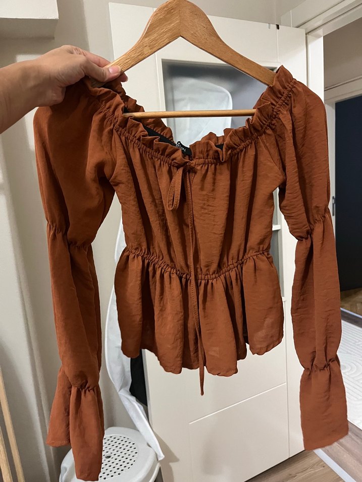 Kiremit rengi Fırfırlı Uzun Kollu Bohem Bluz - Görsel 2